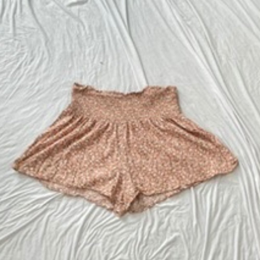 Aerie Real Good High Waisted Smocked Peachy Orange Ditsy Floral Medium Shorts